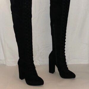 38 US 7.5 ❤️LE SILLA ITALY LEATHER SUEDE STRETCH OVER KNEE HIGH HEELS TALL BOOTS